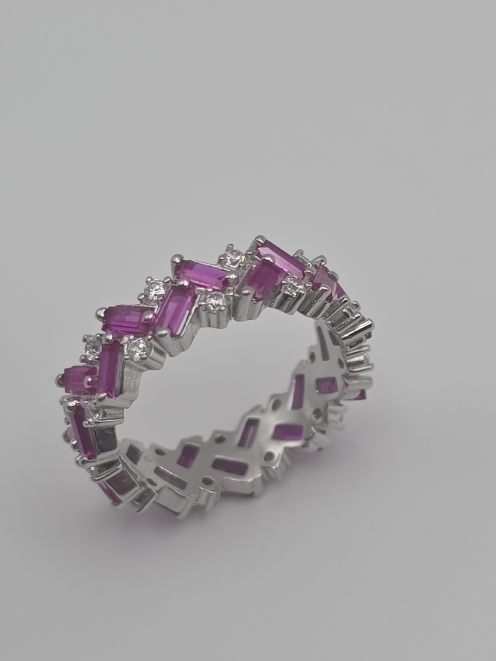 Sterling Silver 925 Ring with Pink Baguette Stones and Clear Accents - Picture 8 of 9